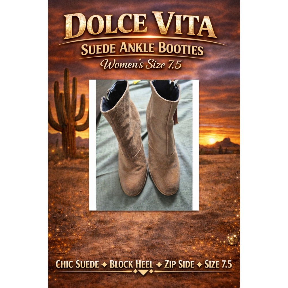Dolce Vita Suede Ankle Booties Block Heel Zip Side Women's Tan Size 7.5